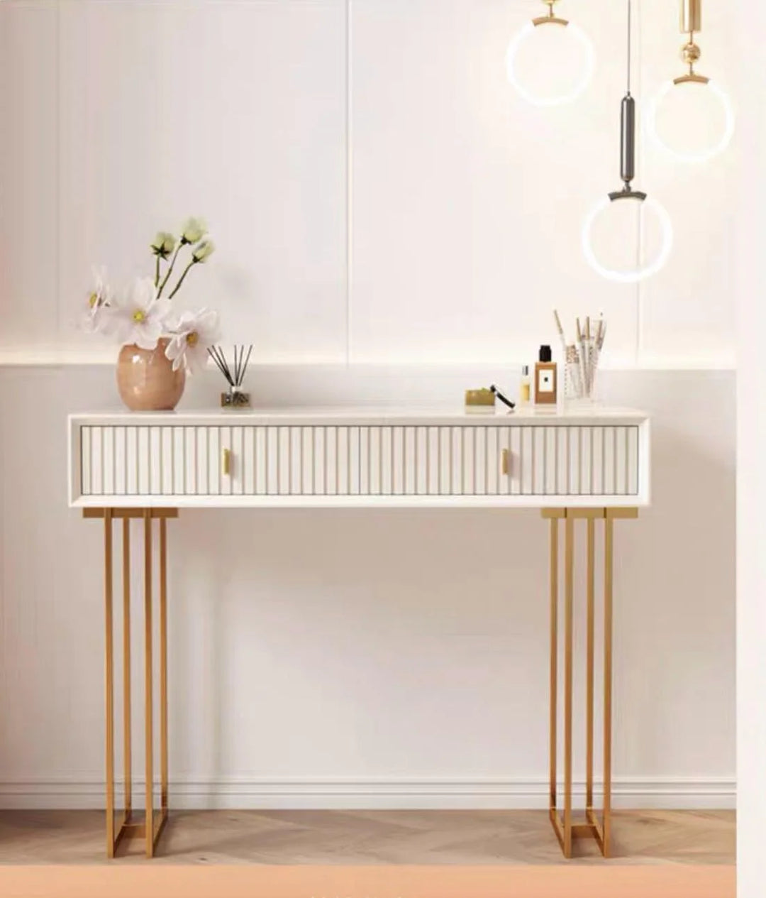 Phoebe Dressing Table in White and Gold with 2 Drawers