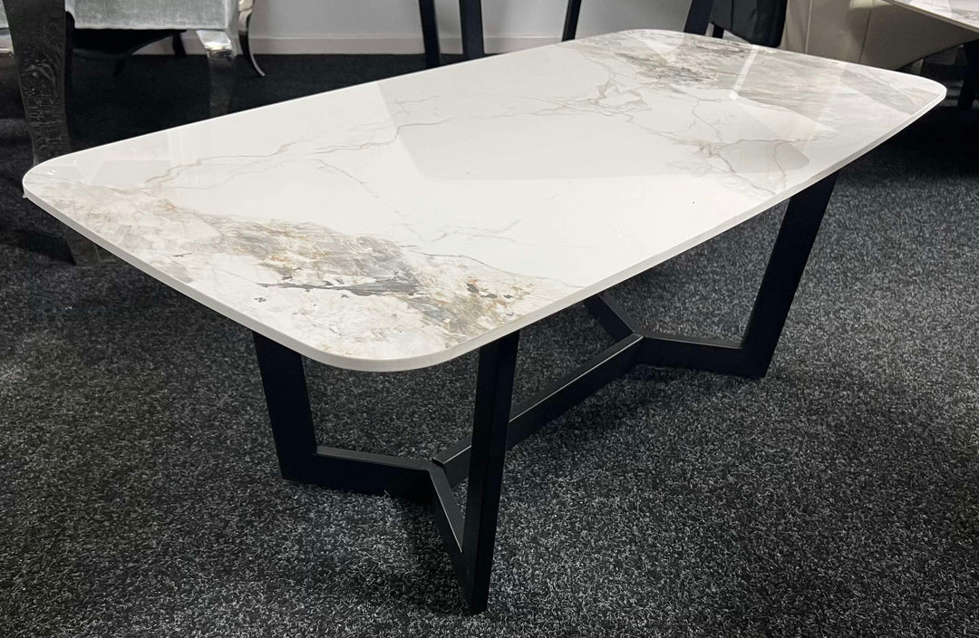 Lucien 120cm White/Grey Ceramic Coffee Table with Black Base