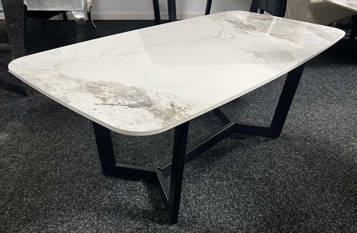 Lucien 120cm White/Grey Ceramic Coffee Table with Black Base