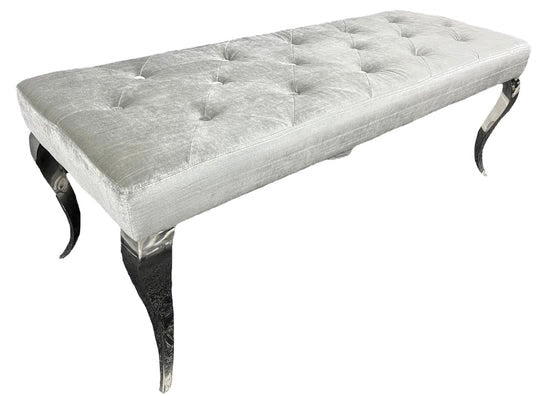 Louis Silver Grey Plush Velvet 130cm Bench Only - Belmont Interiors