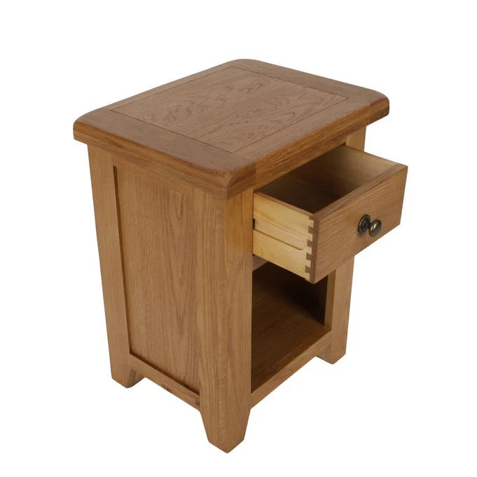 Torino 1 Drawer Bedside in Solid Oak - Belmont Interiors