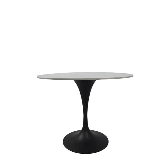 Bentley 90cm Grey Ceramic Marble Round Dining Table With Black Base - Belmont Interiors