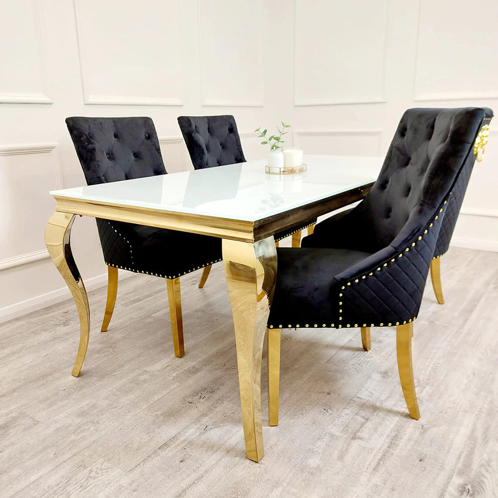 Louis 180cm Gold Dining Table With Marble Top - 4 Colours - Belmont Interiors