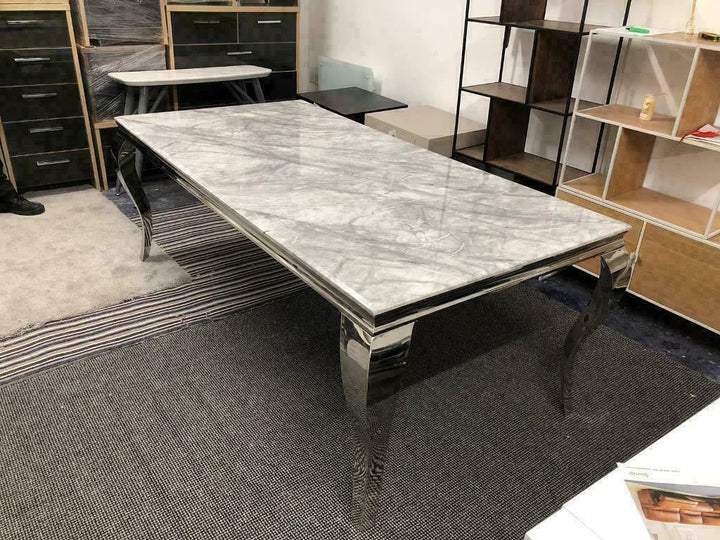 Louis 180cm Gold Dining Table With Marble Top - 4 Colours - Belmont Interiors