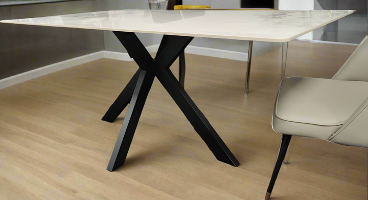Phoenix 180cm White Ceramic Marble Fixed Dining Table - Belmont Interiors
