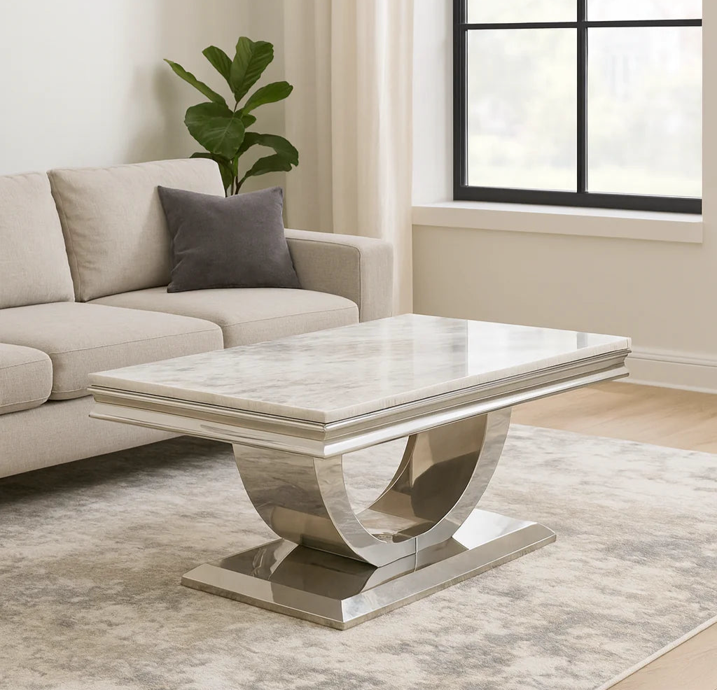 Arial 120cm Marble & Chrome Coffee Table