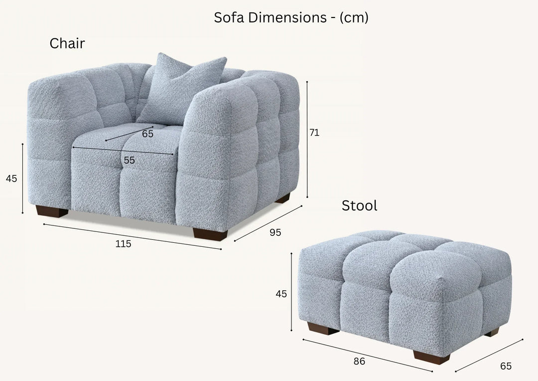 The Tribeca Oatmeal Boucle Footstool Premium Oatmeal Bubble Boucle Fabric - Belmont Interiors