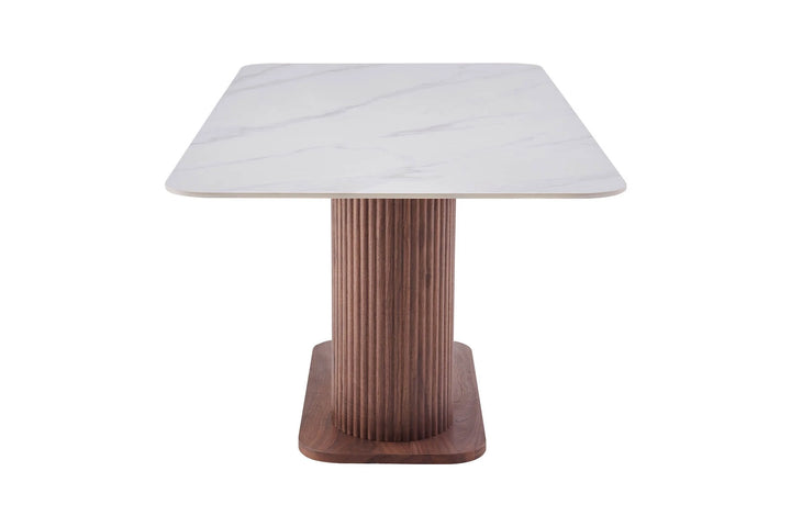 Ellie 180cm Walnut Dining Table with White Ceramic Sintered Marble Top