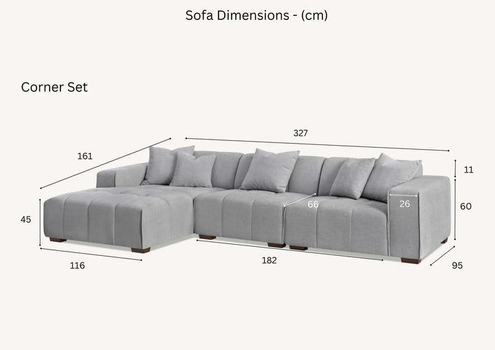 The Leonard Cloudy Grey Boucle Left Hand Corner Premium Sofa Cloudy Grey Boucle Fabric - Belmont Interiors