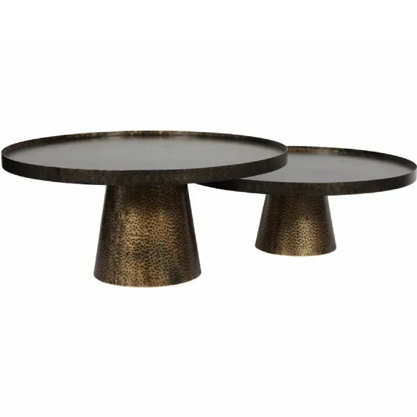 Libra Interiors Sandbanks Coffee Table Set of 2 – Rustic Antique Gold - Belmont Interiors