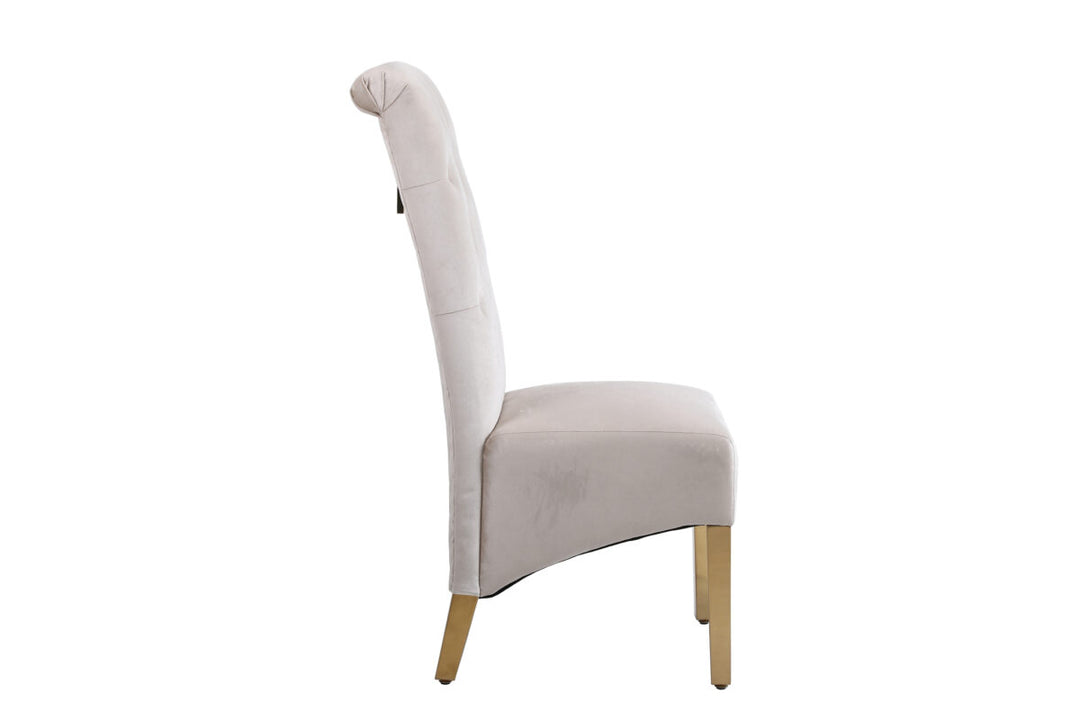 Lucy Gold Ring Knocker Quilted Emma Slim Cream Gold Velvet Dining Chair Gold Legs - Belmont Interiors