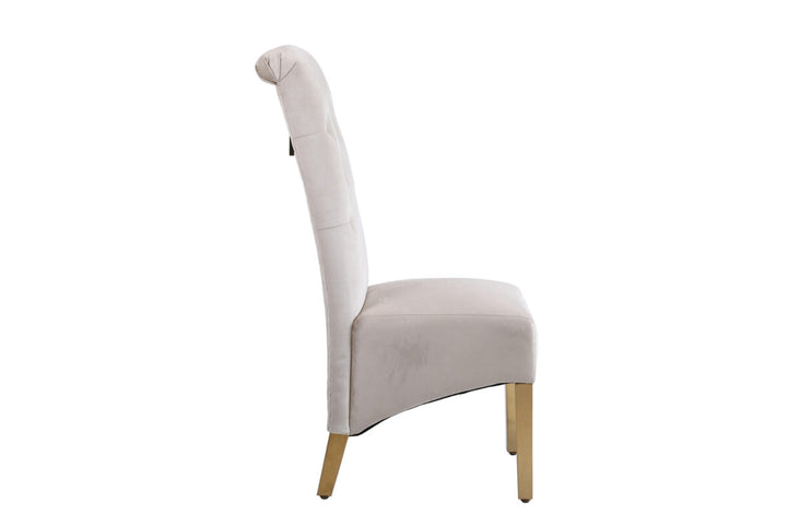 Lucy Gold Ring Knocker Quilted Emma Slim Cream Gold Velvet Dining Chair Gold Legs - Belmont Interiors