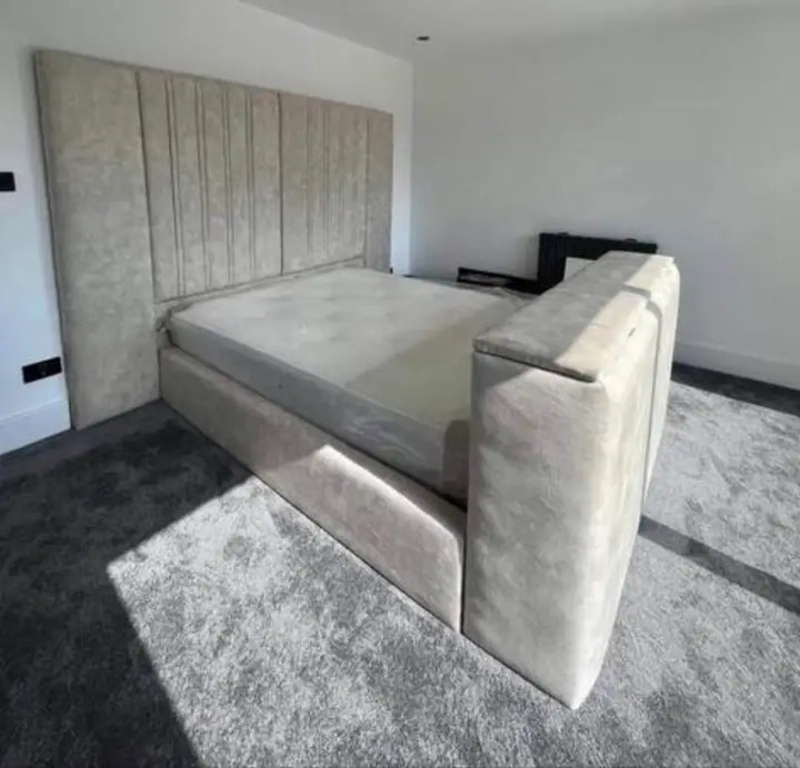 The Meriva Wide Panel Tall Bespoke TV Bed in Luxury Velvet