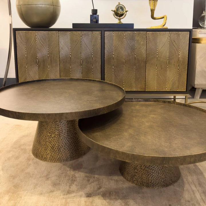 Libra Interiors Sandbanks Coffee Table Set of 2 – Rustic Antique Gold - Belmont Interiors