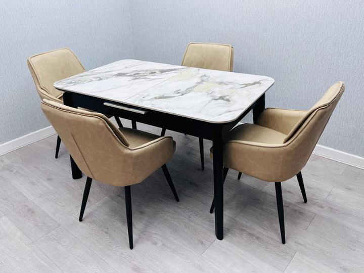 Savannah Extending Cream and Gold Ceramic Table 130-160cm