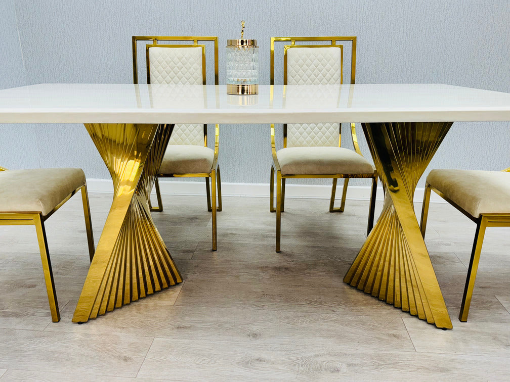 Ravello 180cm Cream & Gold Marble Dining Table - Belmont Interiors