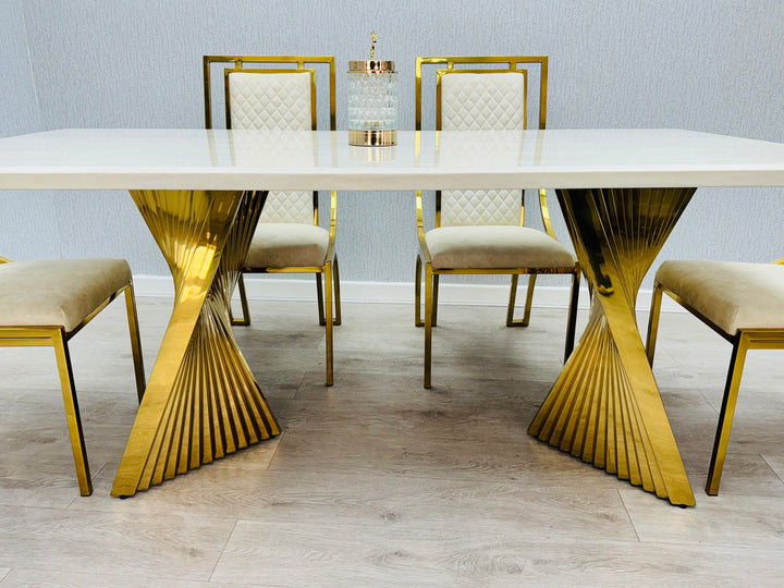 Ravello 180cm Cream & Gold Marble Dining Table - Belmont Interiors