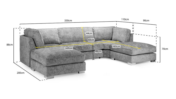 Bishop U Shape Fullback Corner Sofa in Platinum Chennile