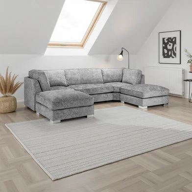 Bishop U Shape Fullback Corner Sofa in Platinum Chennile
