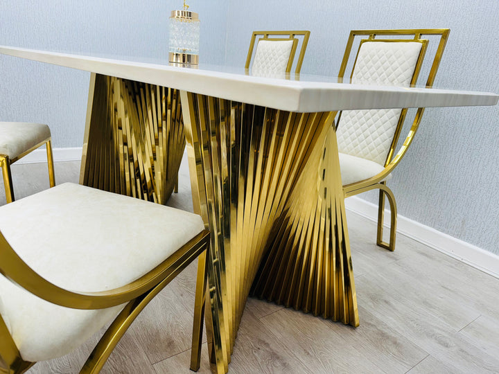 Ravello 180cm Cream & Gold Marble Dining Table - Belmont Interiors