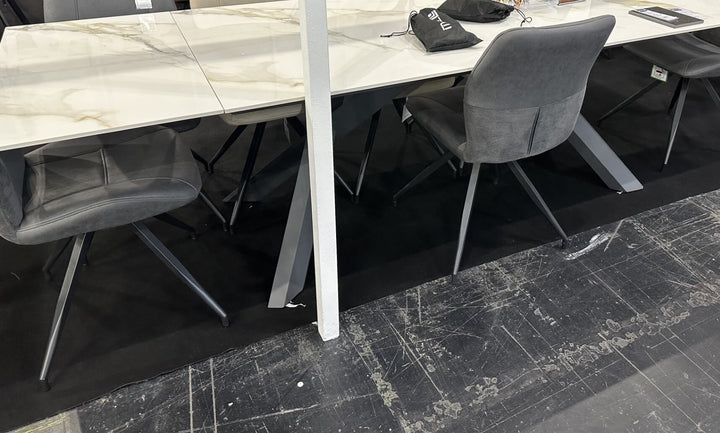 Caso 180-280cm White Kass Gold Ceramic Marble Side Extending Dining Table - Belmont Interiors