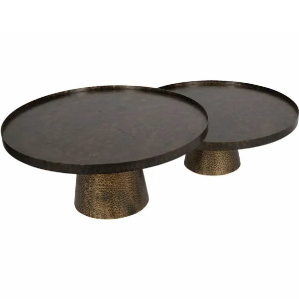 Libra Interiors Sandbanks Coffee Table Set of 2 – Rustic Antique Gold - Belmont Interiors