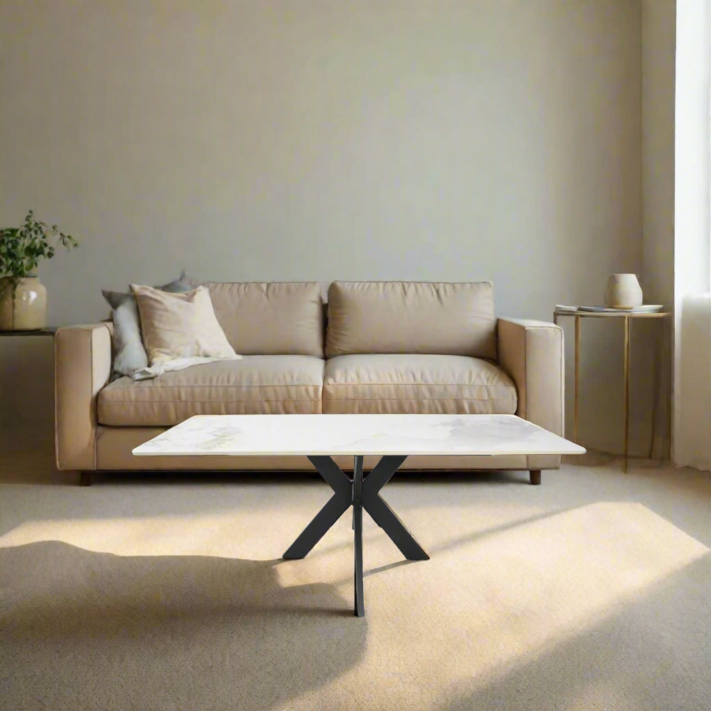 Phoenix White Ceramic Coffee Table with Black Legs - Belmont Interiors