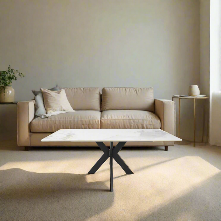 Phoenix White Ceramic Coffee Table with Black Legs - Belmont Interiors