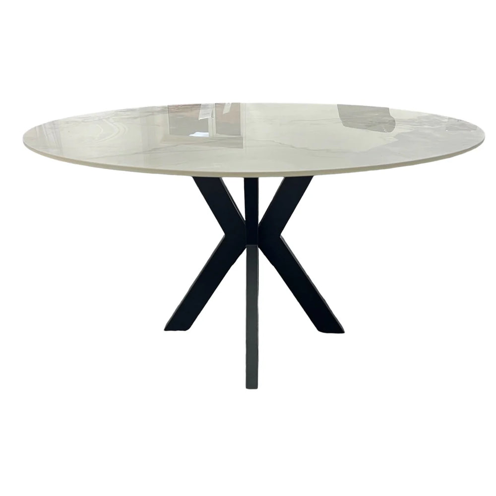 Phoenix 130cm Round White Ceramic Marble Dining Table - Belmont Interiors