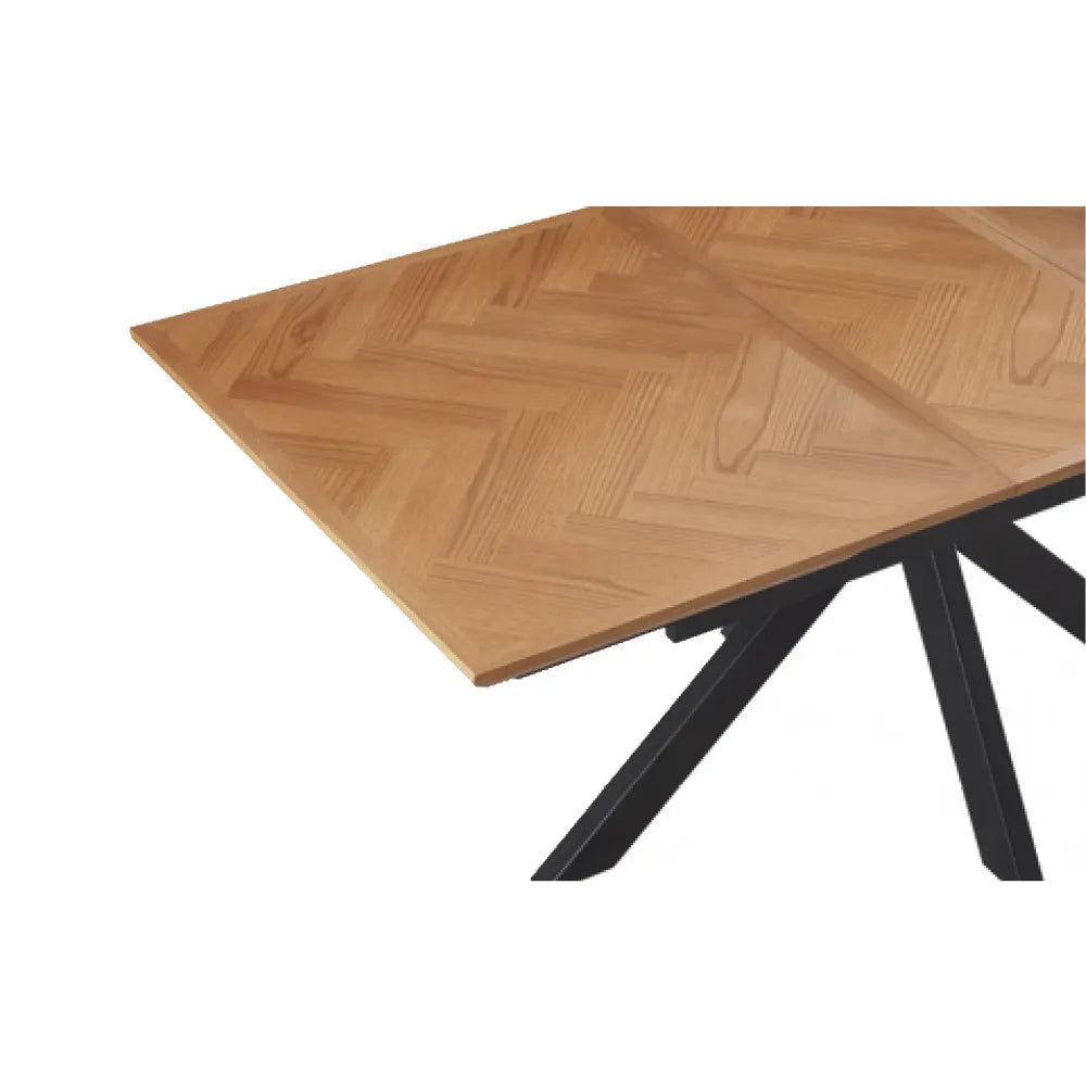 Chevron Oak Parquet Dining Table Dining Table with Black Legs - 180cm - Belmont Interiors