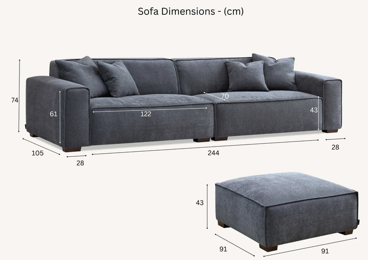 The Dakota Pebble Boucle 4 Seater With Chaise Premium Sofa Pebble Boucle Fabric - Belmont Interiors