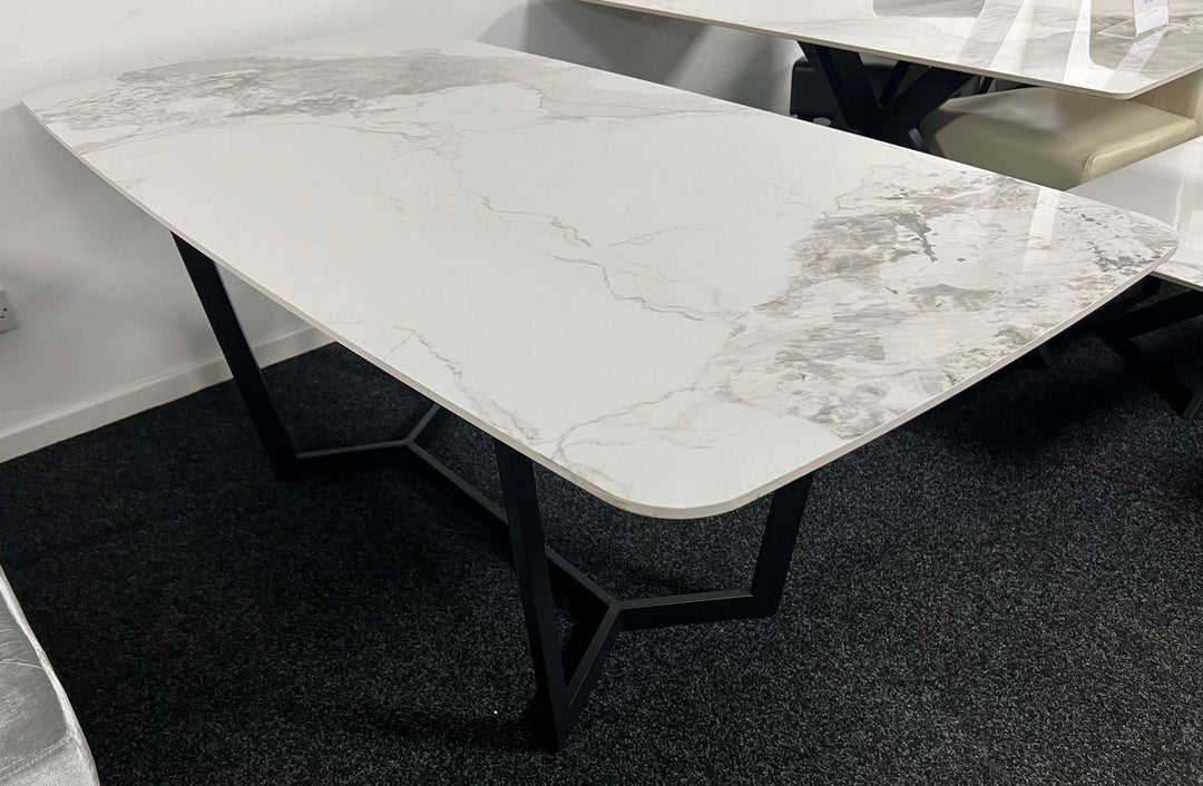 Lucien 120cm White/Grey Ceramic Coffee Table with Black Base