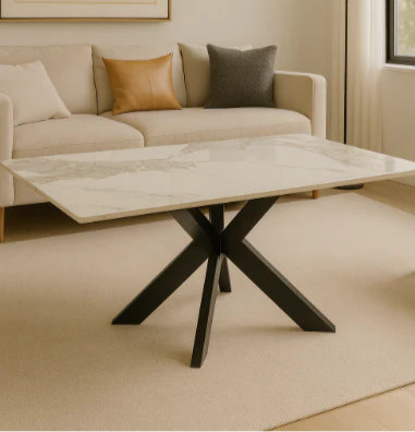 Phoenix White Ceramic Coffee Table with Black Legs