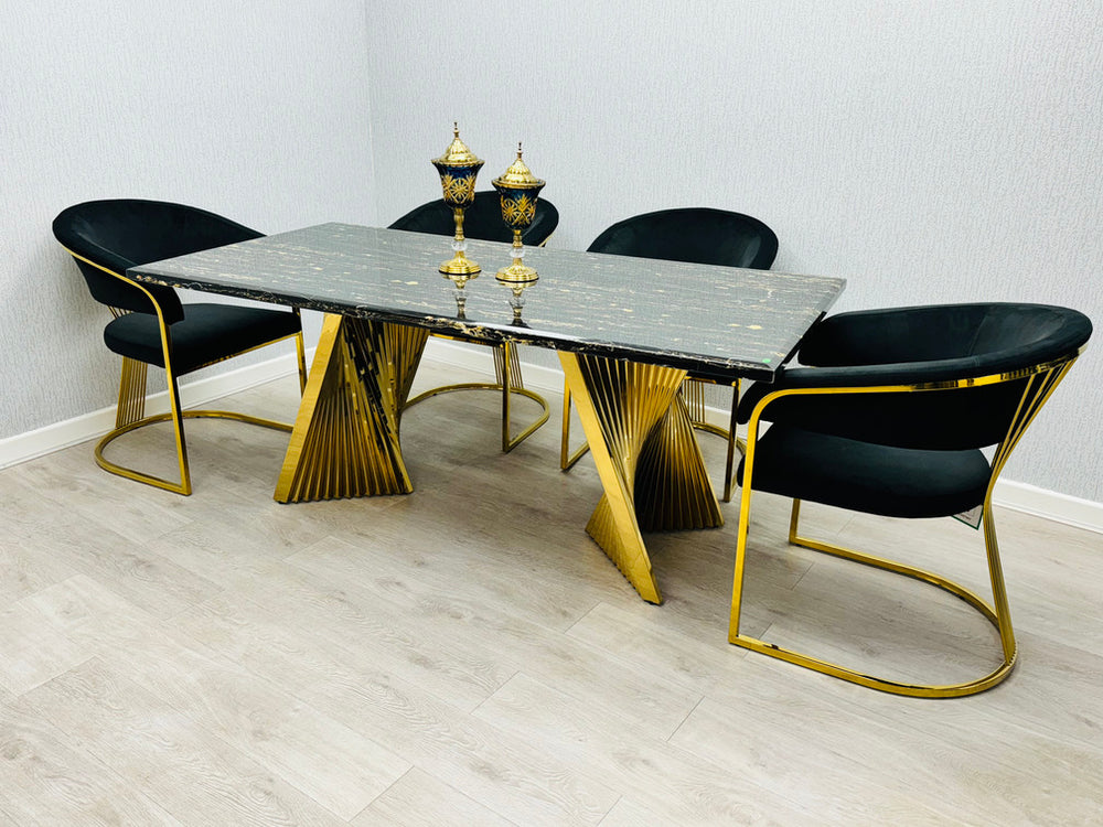 Ravello 180cm Black & Gold Marble Dining Table - Belmont Interiors
