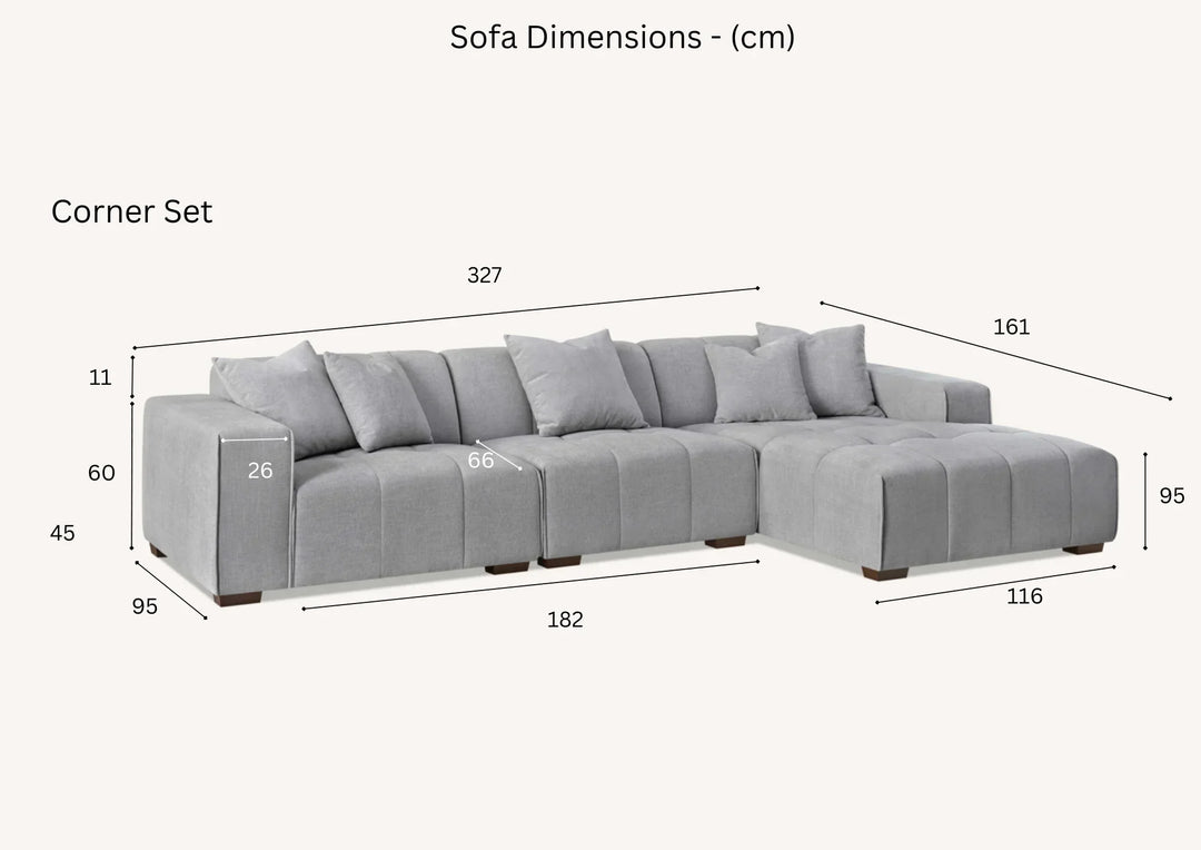 The Leonard Cloudy Grey Boucle Right Hand Corner Premium Sofa Cloudy Grey Boucle Fabric - Belmont Interiors