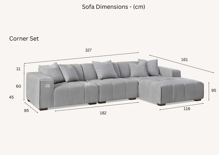 The Leonard Cloudy Grey Boucle Right Hand Corner Premium Sofa Cloudy Grey Boucle Fabric - Belmont Interiors