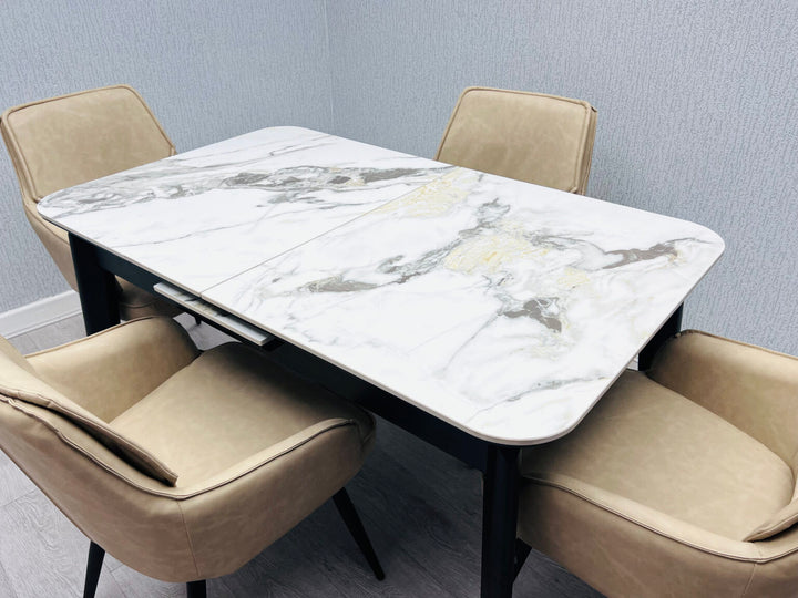 Savannah Extending Cream and Gold Ceramic Table 130-160cm