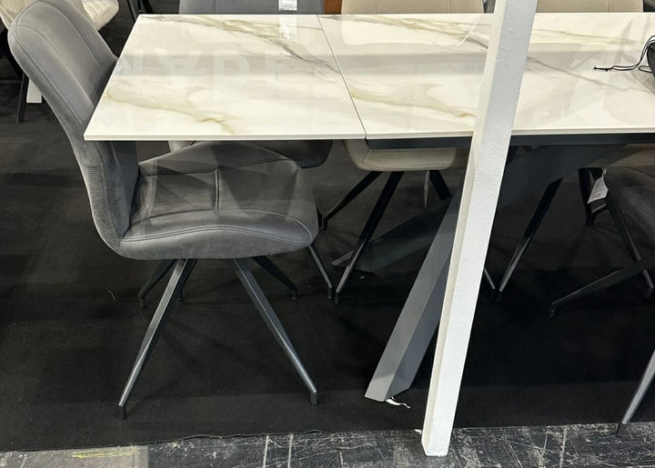 Caso 180-280cm White Kass Gold Ceramic Marble Side Extending Dining Table - Belmont Interiors