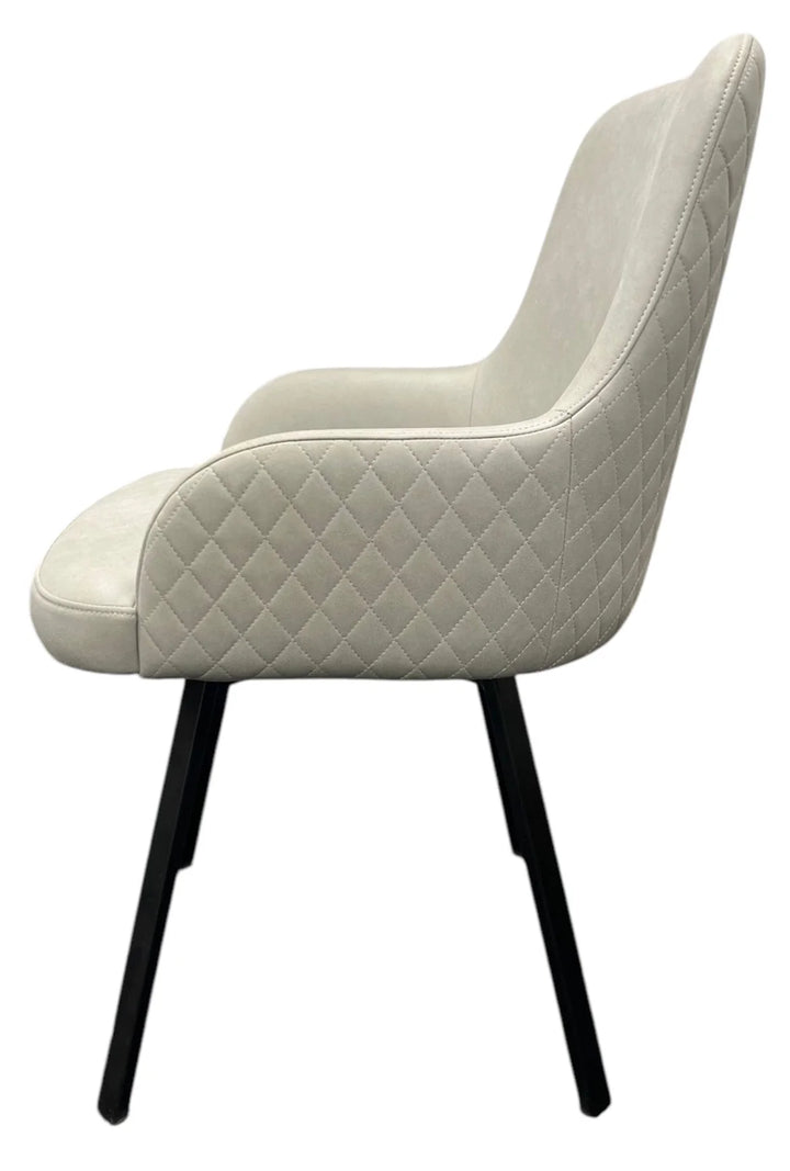 Rose 180º Swivel PU Leather Dining Chair in Light Grey with Black Legs