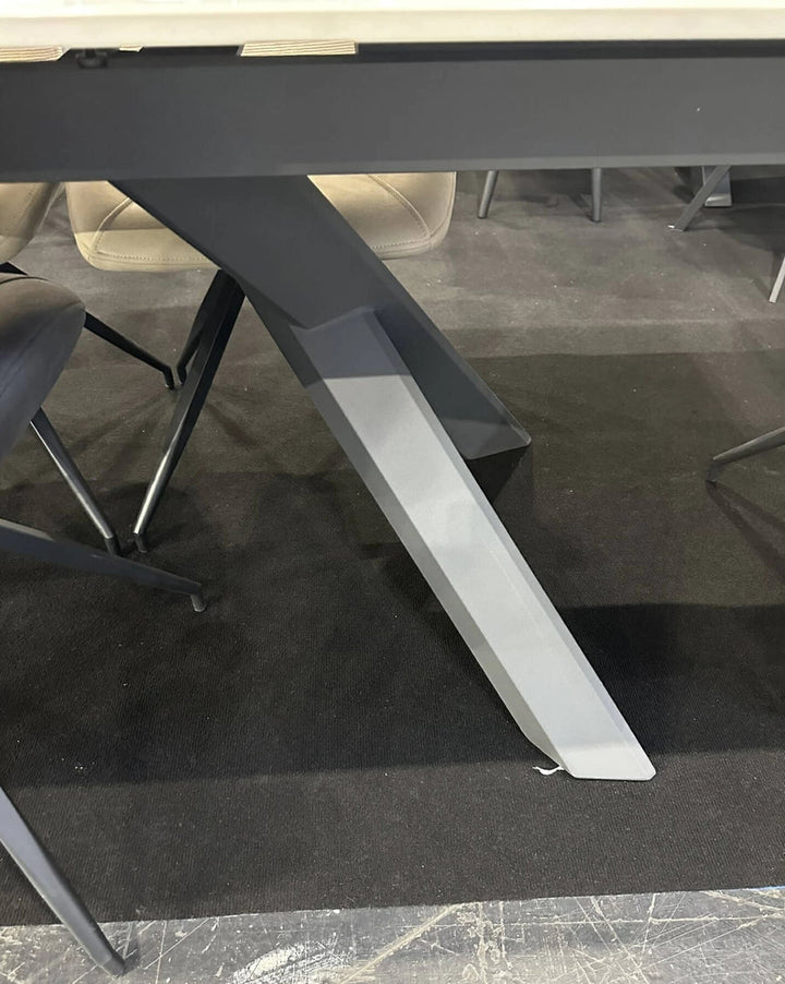 Caso 180-280cm White Kass Gold Ceramic Marble Side Extending Dining Table - Belmont Interiors