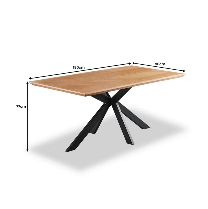 Chevron Oak Parquet Dining Table Dining Table with Black Legs - 180cm - Belmont Interiors