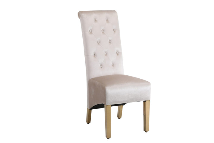 Lucy Gold Ring Knocker Quilted Emma Slim Cream Gold Velvet Dining Chair Gold Legs - Belmont Interiors