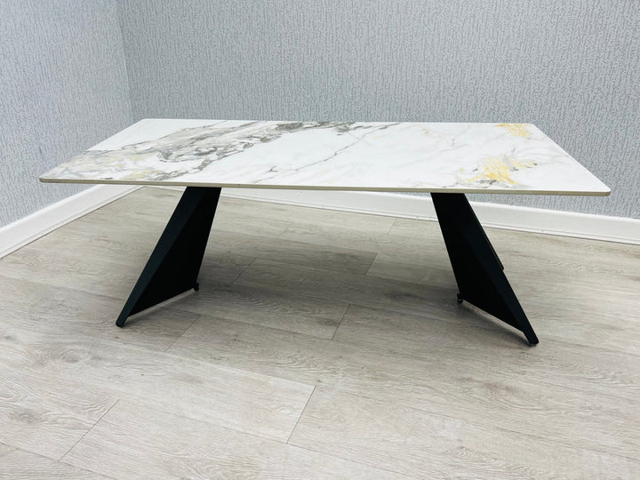 Chicago White Ceramic Coffee Table with Grey and Gold Accents - Belmont Interiors