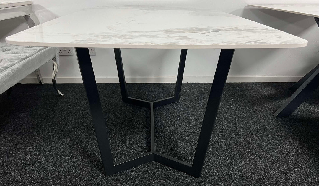 Lucien Dining Table with White/Grey Ceramic Top and Black Legs