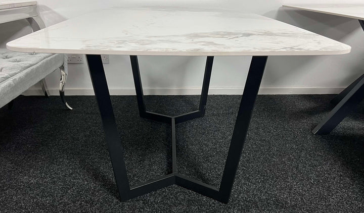 Lucien Dining Table with White/Grey Ceramic Top and Black Legs