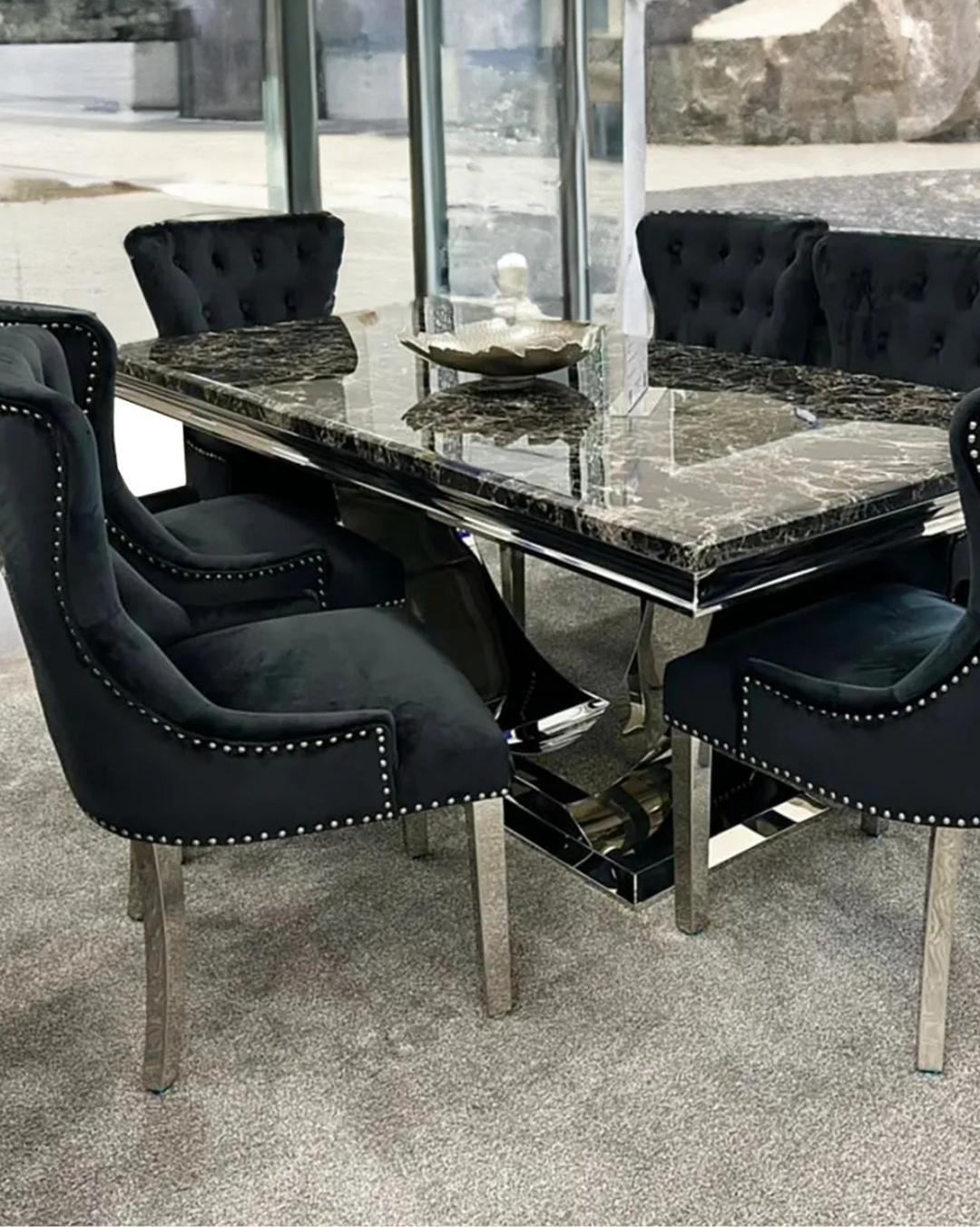 Knightsbridge Black French Velvet Knocker Back Dining Chair With Chrome Legs