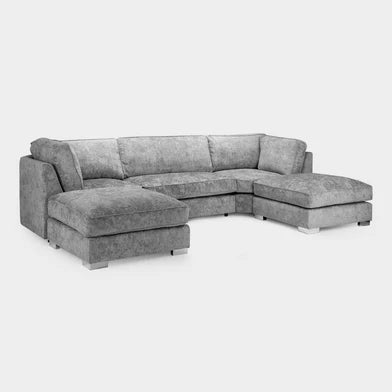 Bishop U Shape Fullback Corner Sofa in Platinum Chennile
