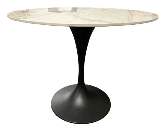 Bentley 90cm Gold/Grey Ceramic Marble Round Dining Table With Black Base + Roco 360º Grey Velvet Dining Chairs - Belmont Interiors