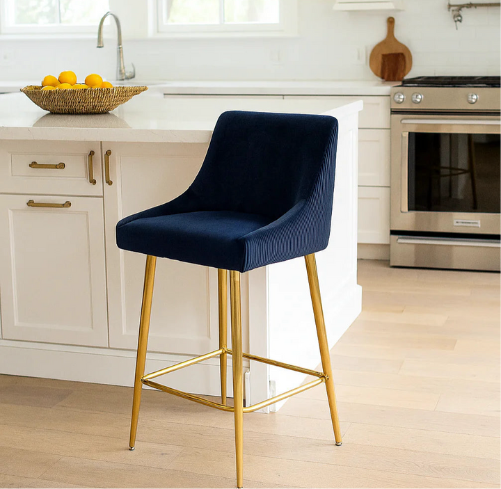 Milan Ribbed Black Velvet Bar Stool – Gold Legs & Handle