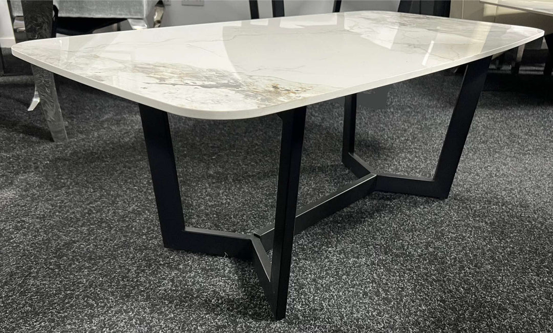 Lucien 120cm White/Grey Ceramic Coffee Table with Black Base